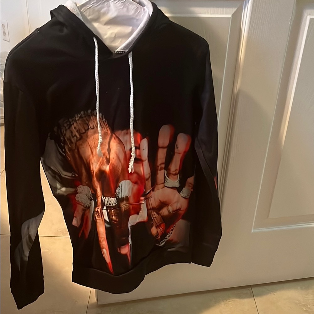 NBA Young Boy Black Graphic Hoodie with Red and White Accents